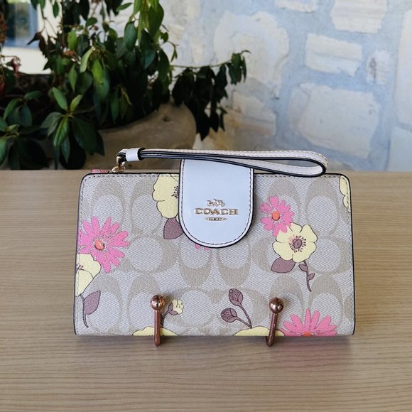 Coach Darcie Carryall In Signature & Phone Wallet Canvas Floral Cluster LT Khaki - Picture 9 of 14